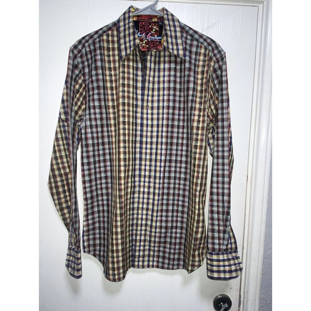 Robert Graham Shirt Adult Small Brown Striped Flip Cuff Button Up‎ Mens